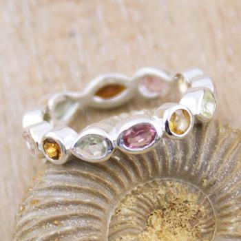 Silber Fingerring mit bunten Turmalin Steinen