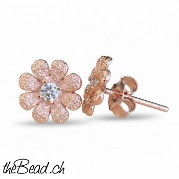 rosevergoldete Ohrstecker BLUME mit Zirkonia
