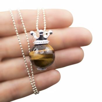 tigerauge krone anhaenger mit silberkette