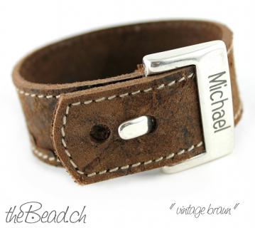 Lederarmband BELT mit Gravur, versch. Farben