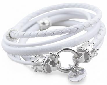 Weisses Lederarmband mit Silber KRÖNCHEN Verschluss