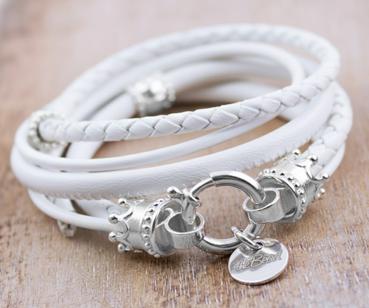 Weisses Lederarmband mit Silber KRÖNCHEN Verschluss