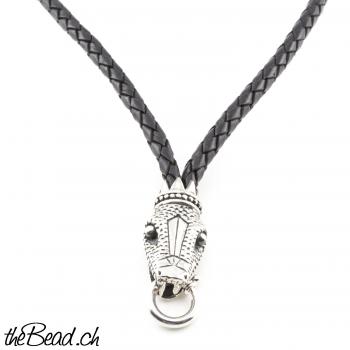 ypsilon leather silver necklace snake