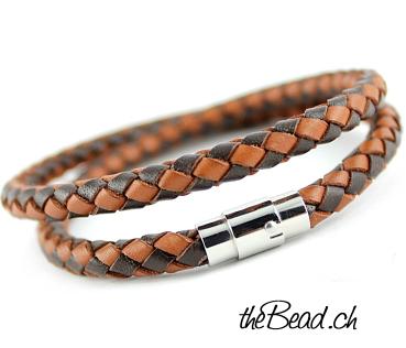 Braided Leather Bracelet in BROWN AND LIGHT BROWN