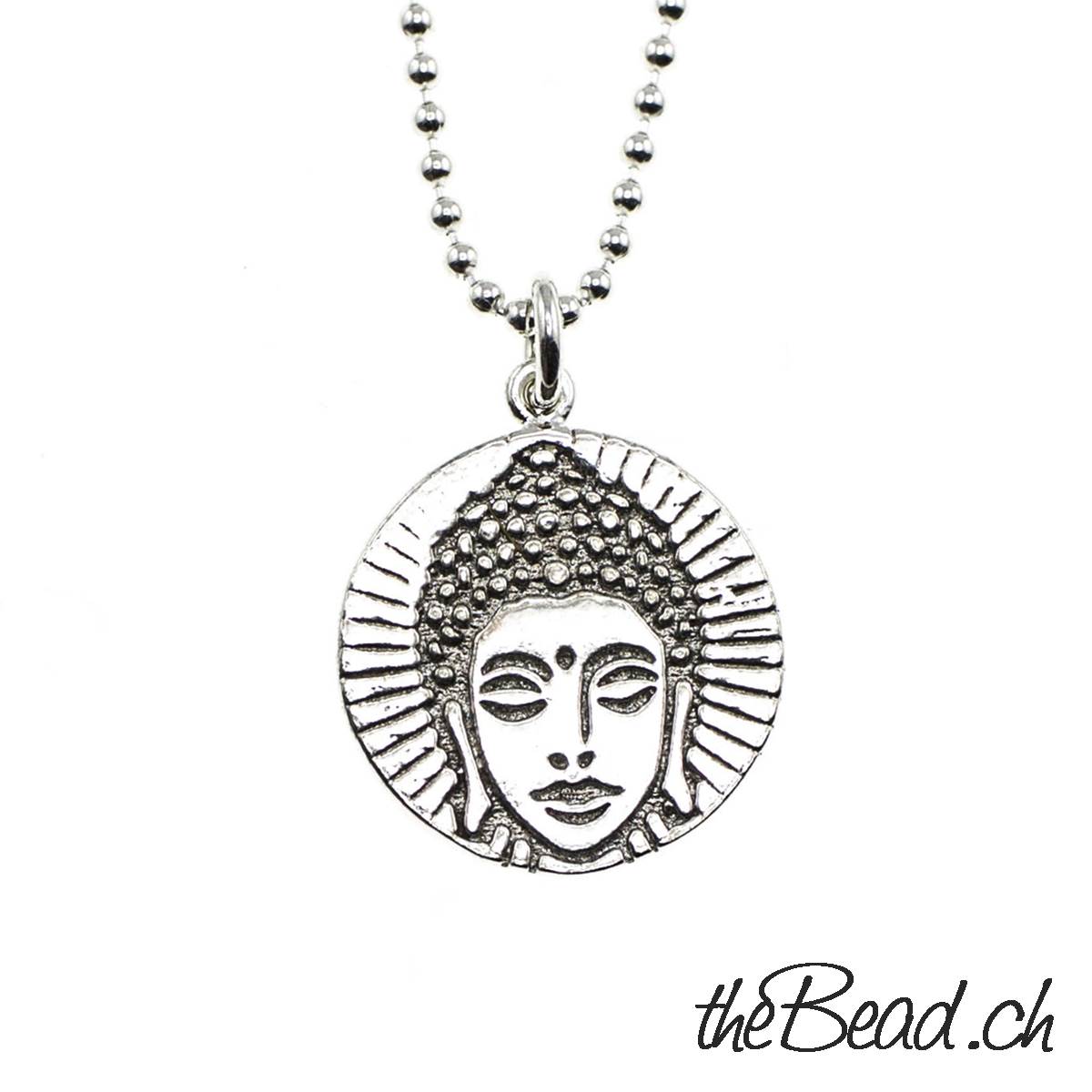 DonDon® Herren Halskette Edelstahl 52 cm mit einem Buddha Anhänger Edelstahl und Samtbeutel 