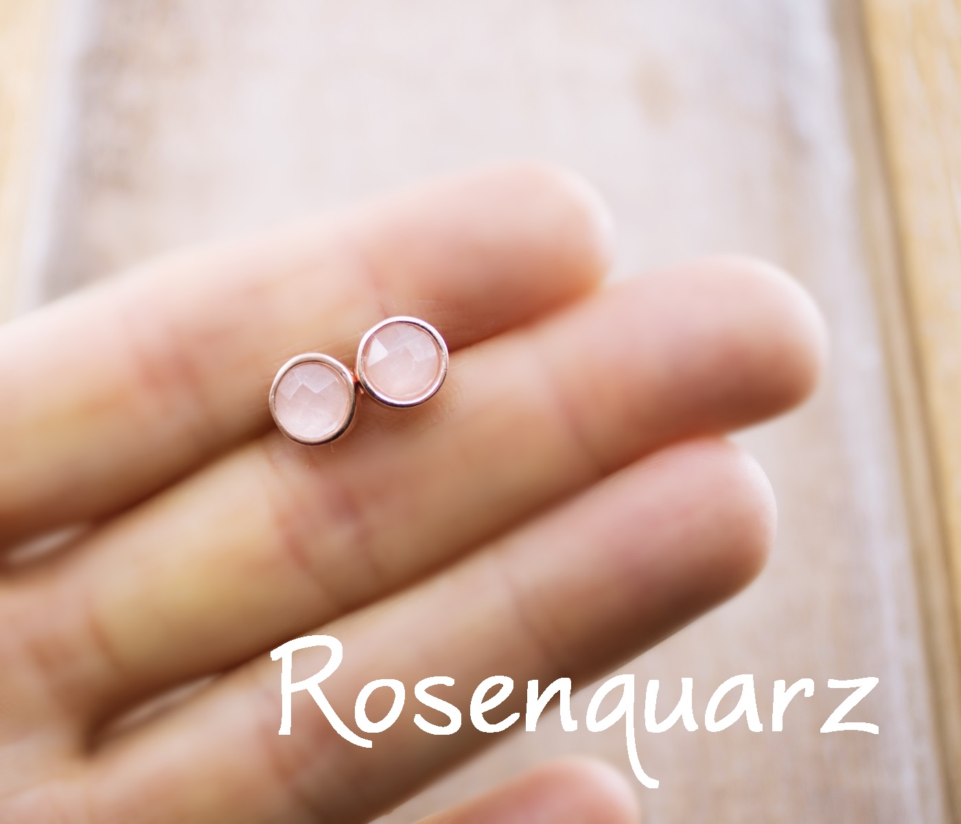 Rosenquarz Ohrstecker mit 925 silber rosegold vergoldet * Schmuck online  kaufen