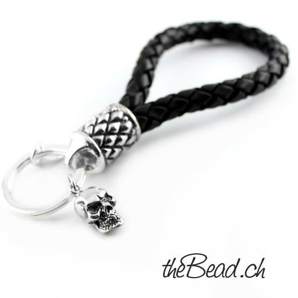 massivem 925 Silber Schlüsselanhänger mit Totenkopf-Skull-Anhänger