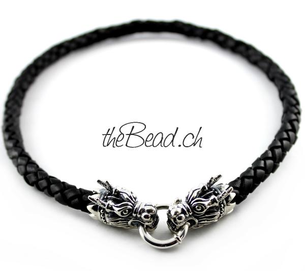 925 Sterling Silver leather necklace dragon head