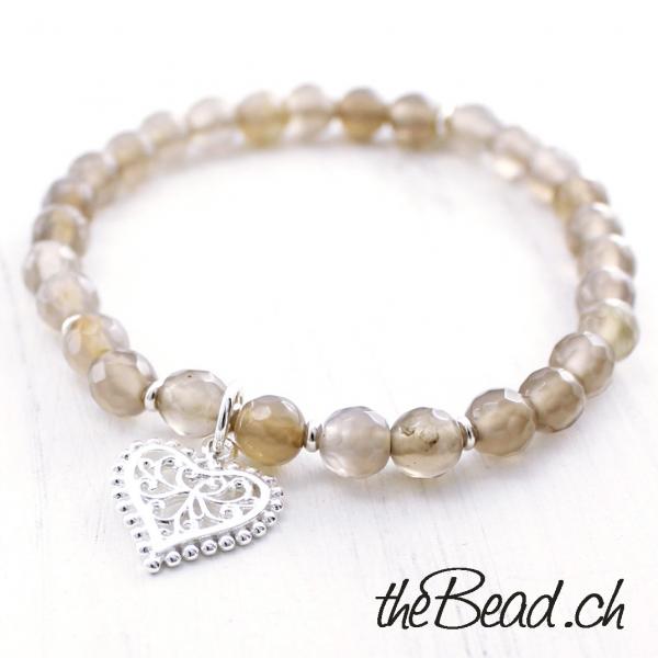 925 Sterling Silber achat Armband by thebead mit Herz