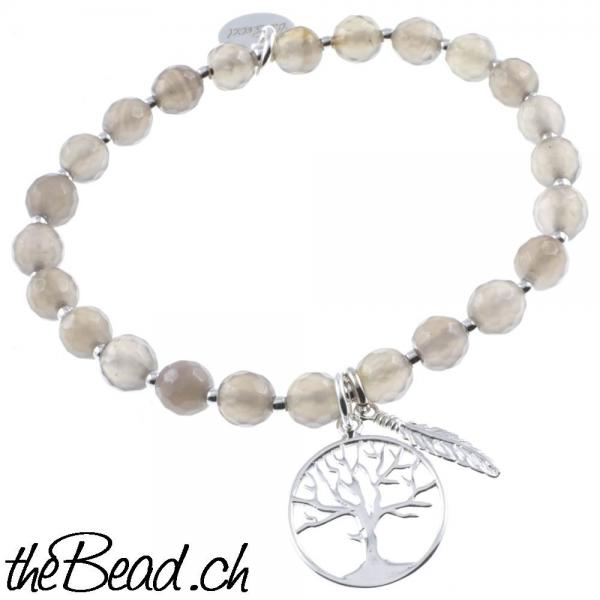 feather and tree of life agate bracelet