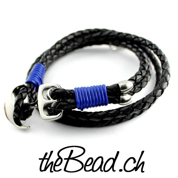 leather anchor bracelet in black