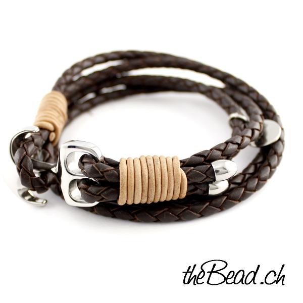 anchor leather bracelet in dark brown