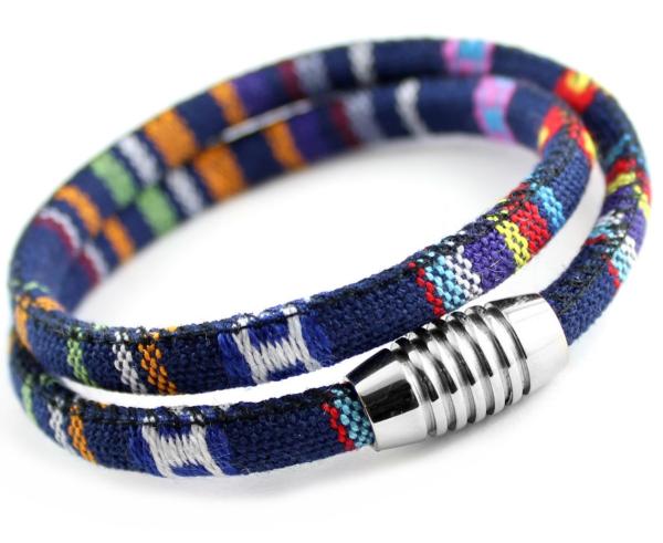 Ethno Style Textilarmband in blau für Männer mit magnetverschluss edel