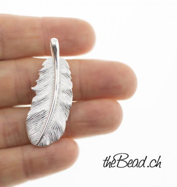 silver feather pendant 925 sterling silver