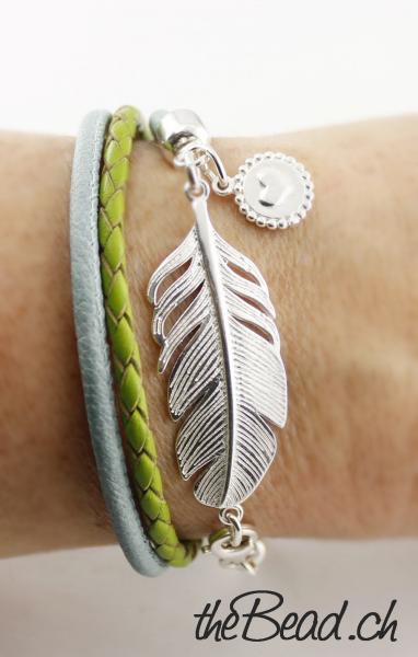 Wickelarmband aus Nappaleder in Türkis und Gold theBead