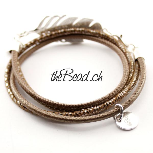 Wickelarmband aus Nappaleder in Türkis und Gold theBead