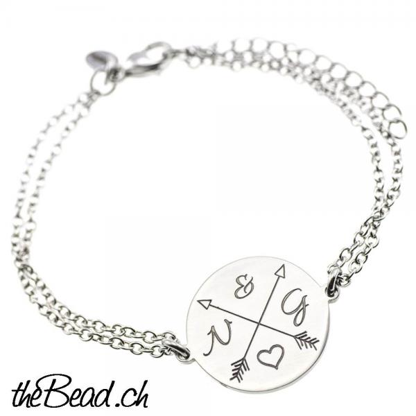 Edelstahl Lederarmband mit Gravur Anhänger und symbol