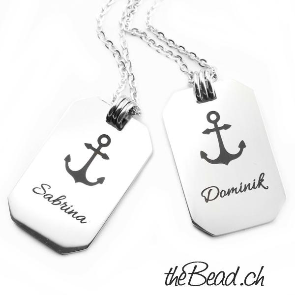 Anker Halskette und Gravur Schmuck Partnerhalsketten