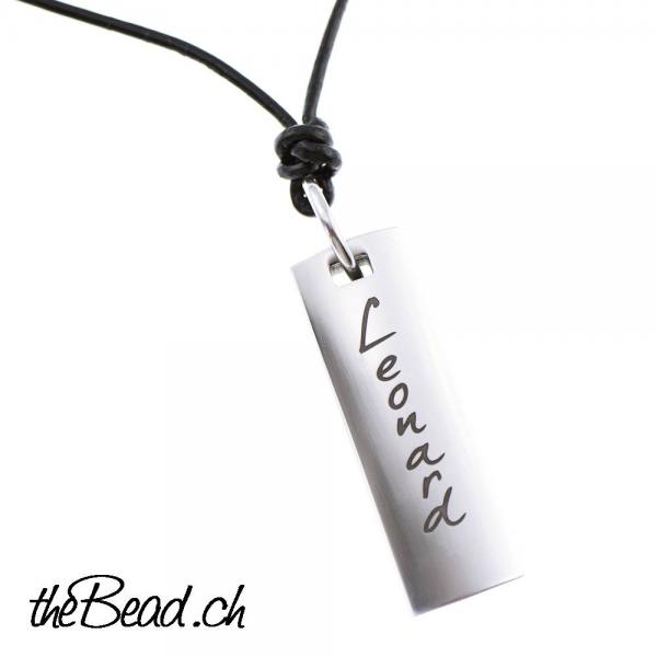 engraved pendant leather chain by thebead