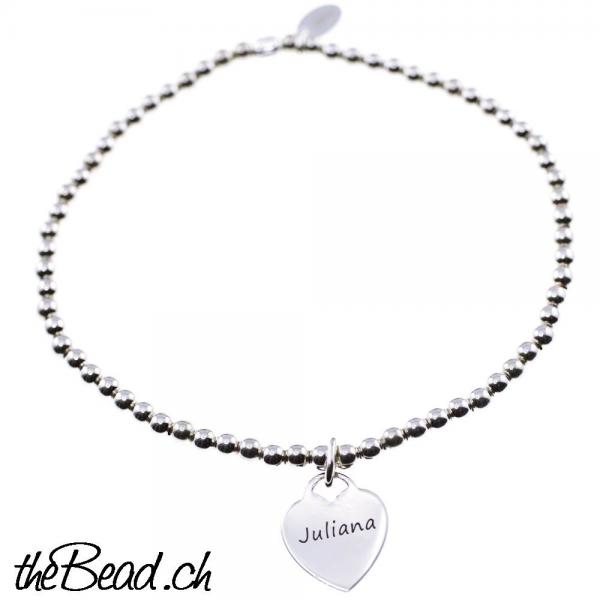 Herz thebead silberarmband damenschmuck mit graviertem anhänger tolle gravur namenkette und namensanhänger von thebead