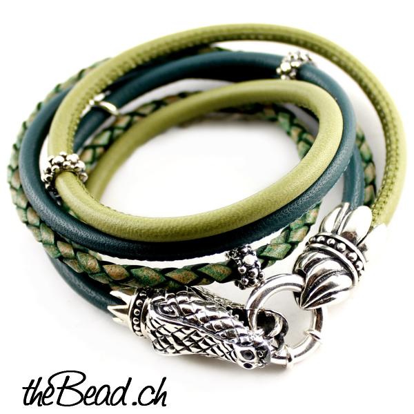 Krokodil Lederarmband mit 925 Silber theBead