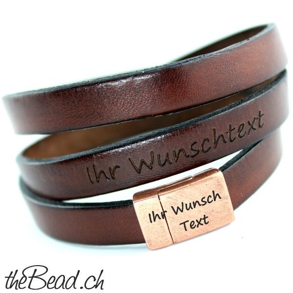Lederarmband von theBead mit Aussen Gravur und Innen Gravur zum Wickeln als Wickelarmband von thebead