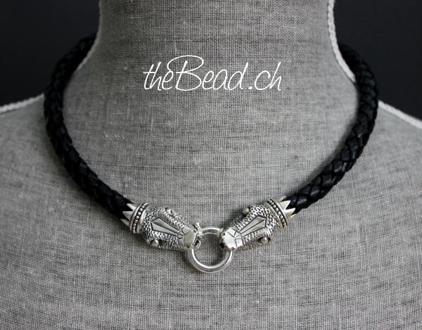 925 Sterling Silver leather necklace