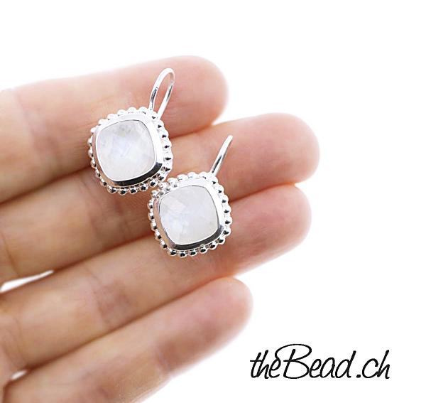 rainbow moonstone silver earrings