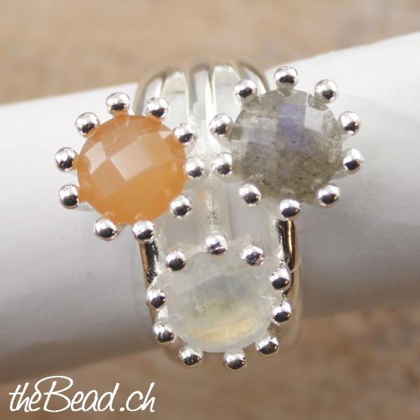 orange moonstone and labradorite ring