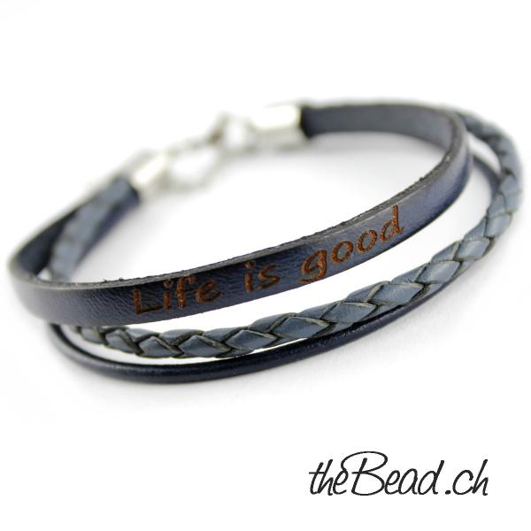 Dunkelblaues Herren Lederarmband mit Edelstahl Verschluss theBead