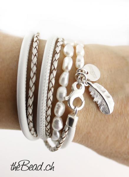 Damen wickelarmband pearl Lederarmband mit Venusblumen Anhänger theBead