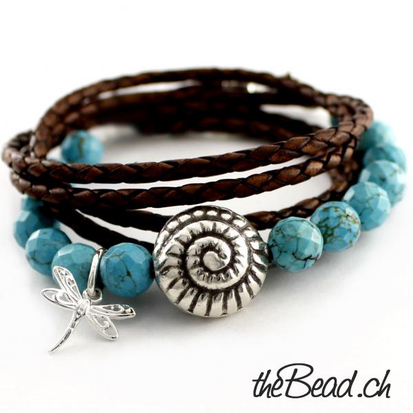 theBead bracelet with silver turquoise and leather theBead