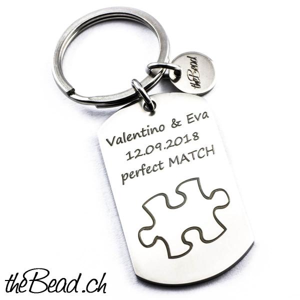 engraved hand puzzle key chain
