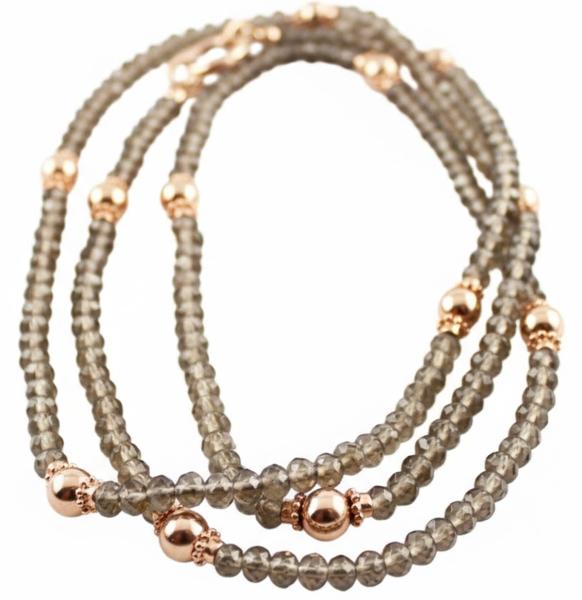 Rauchquarz facettiert mit 925 Silber Perlen Kette