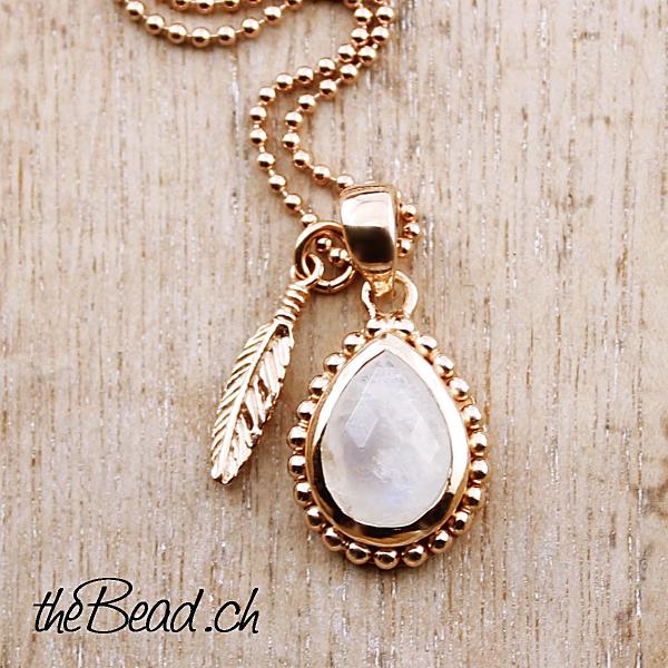 necklace 925 sterling silver moonstone rosegold plated