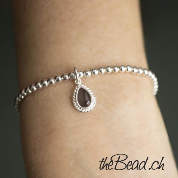 grey moonstone pendant silver beads bracelet