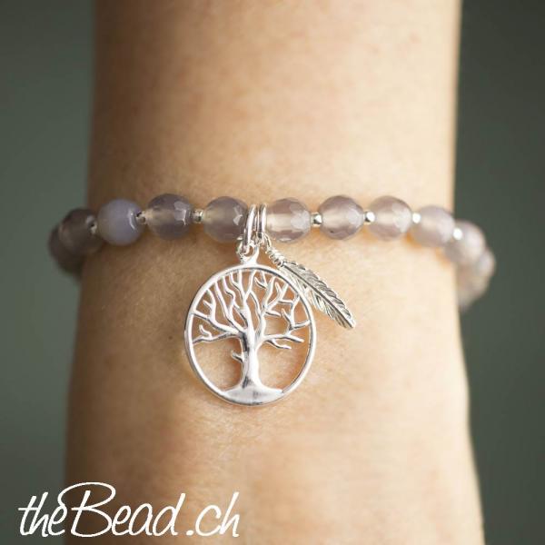 agate gemstone bracelet with 925 sterling silver pendant tree of life