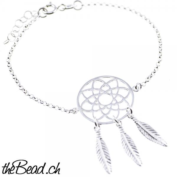 traumfänger und dreamcatcher silber armband aus 925 sterling silber mit feder anhängern