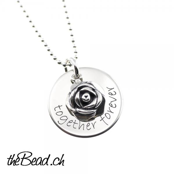 Rose Gravur Halskette mit familien stammbaum und namensanhänger und kugelkette aus 925 sterling silver