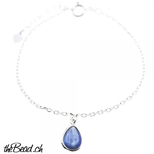 kyanite blue  stone bracelet made of 925 sterling silver gift idea