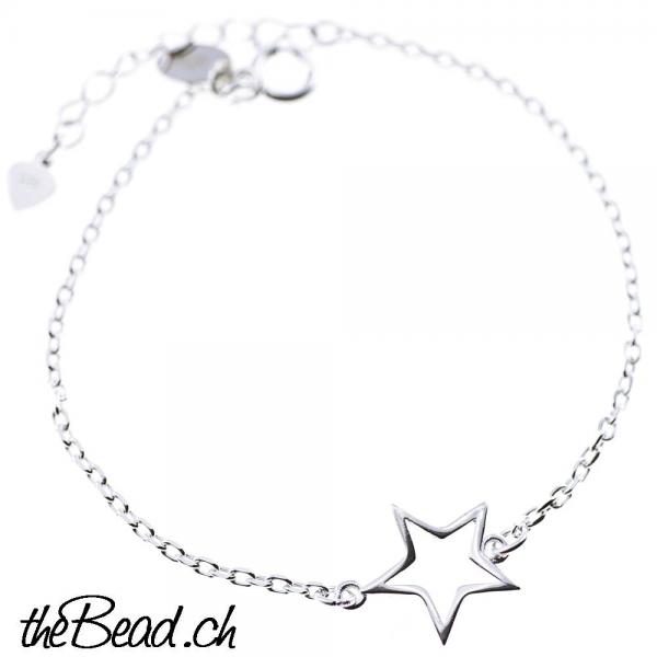 stern und sternchen  silber armband aus 925 sterling silber mit feder anhängern