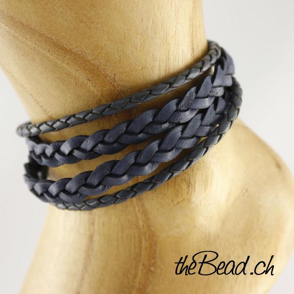 ocean blue anklet made of leather stainless steel