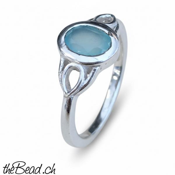 Silber Fingerring mit Aqua Achat