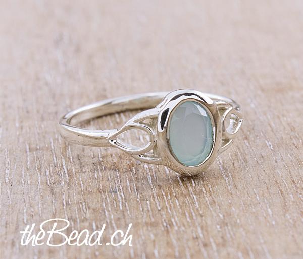 aqua agate silver ring