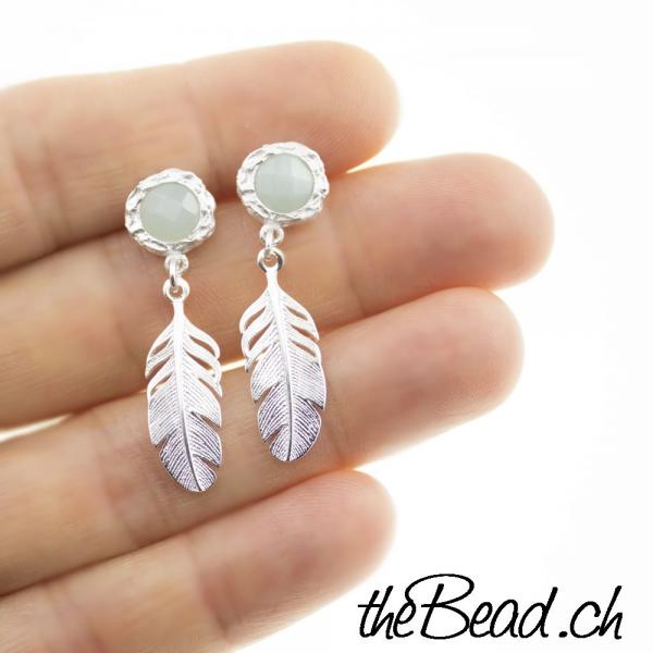 Amazonite Earrings with feather pendants