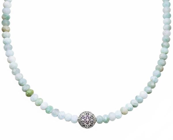 amazonit facettiert mit 925 Silber BLUME DES LEBENS