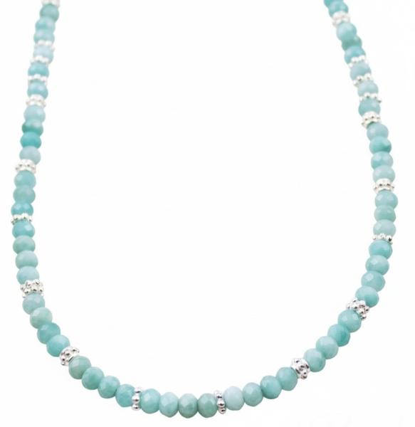 amazonit facettiert mit 925 Silber Perlen Kette