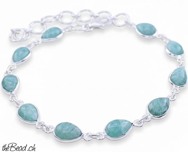 silberarmband mit amazonit Steinen