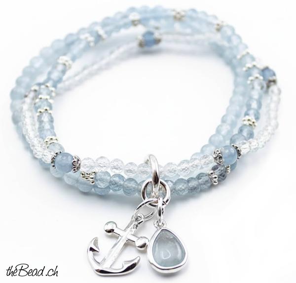 aquamarine Bergkristall Silberarmband damenarmband mit Anker und Aquamarin Anhänger Schmuck online günstig kaufen
