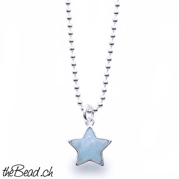 aquamarin 925 Sterling Silber Collier stern anhänger